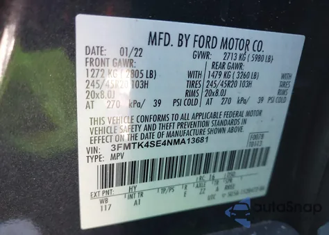 2022 Ford Mustang Mach-E Gt z USA, uszkodzony, nr VIN 3FMTK4SE4NMA13681